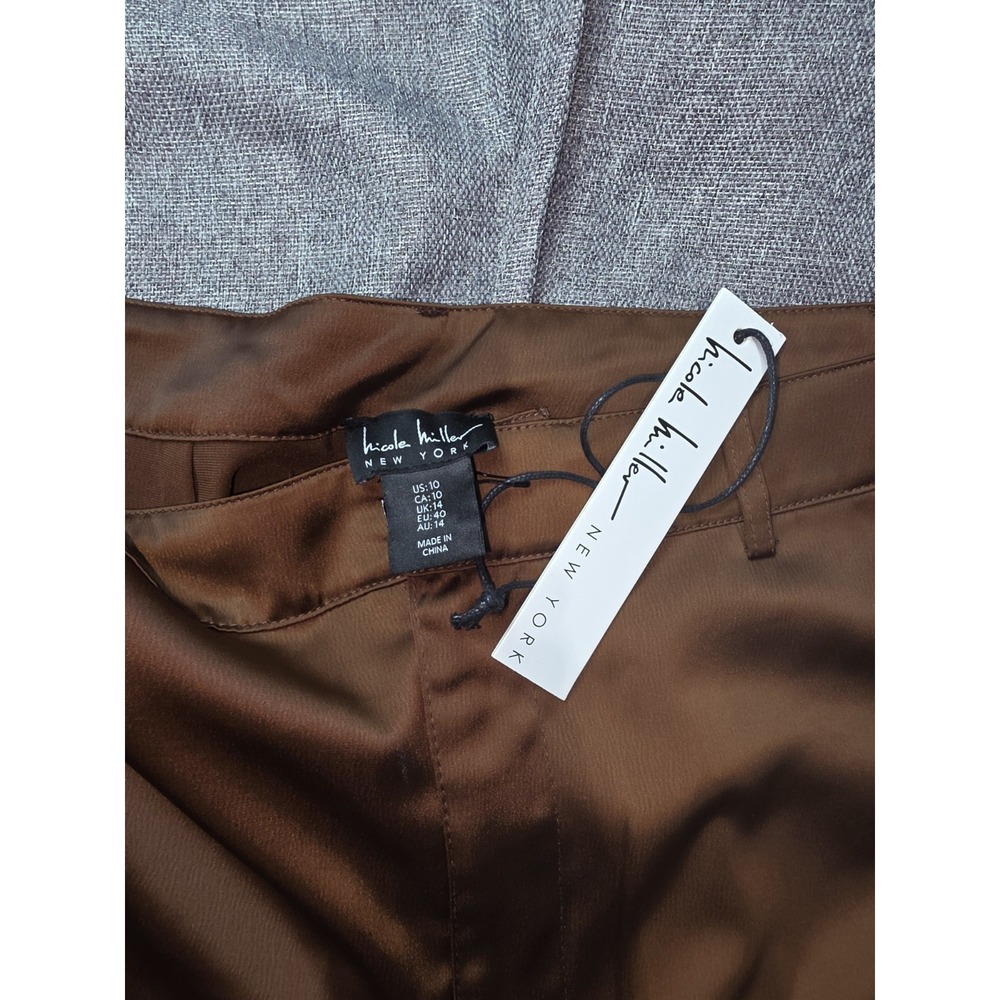Size 10-NWT NICOLLE MILLER NY Women's Cargo‎  Pants Satin Brown Color High Rise. - Picture 2 of 7